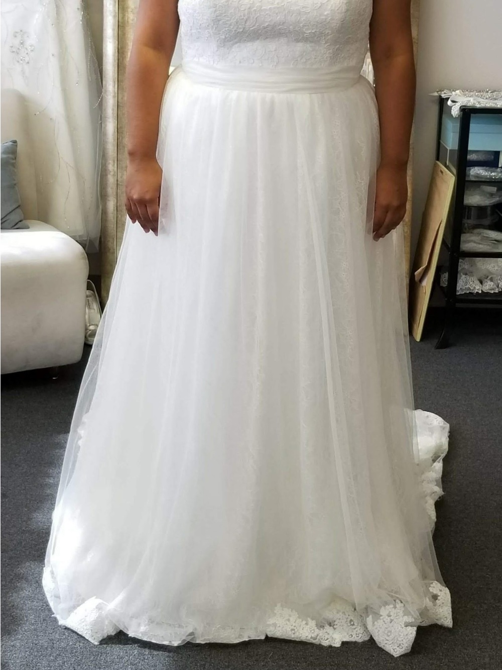 Alfred Angelo White Lace Bodice A-Line Wedding Gown